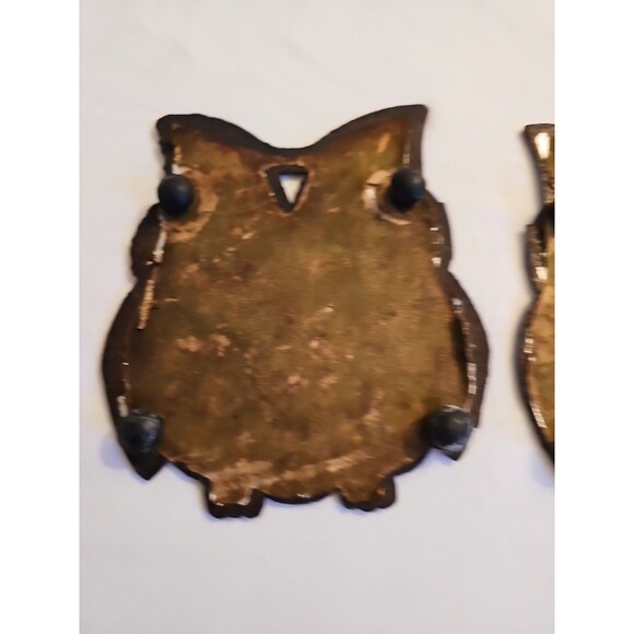 Vintage set of 2 Owl Trivet Metal with Stained Glass Look Footed - Picture 4 of 5